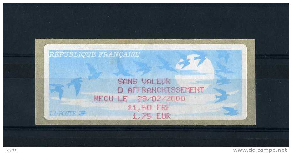 - FRANCE . VIGNETTE D´AFFRANCHISSEMENT OISEAUX DE 2000 - 1990 Type « Oiseaux De Jubert »