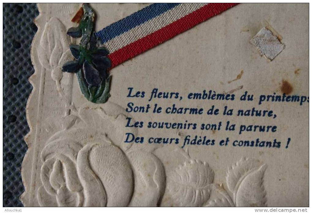 SUR CPA EN CHROMO ET IMAGE EN DECROUPIS FLEURS GAUFRé  PATRIOTIQUE  TRICOLORE  =>  CROUPIS  1ER AVRIL => BRON RHONE 69 - Other & Unclassified