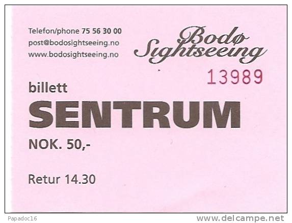 Ticket De Transport / Fahrkarte- Bodo Sightseing - Sentrum [06-2010 - Bodø - Norvège - Norway - Norwegen - Norge] - Europa