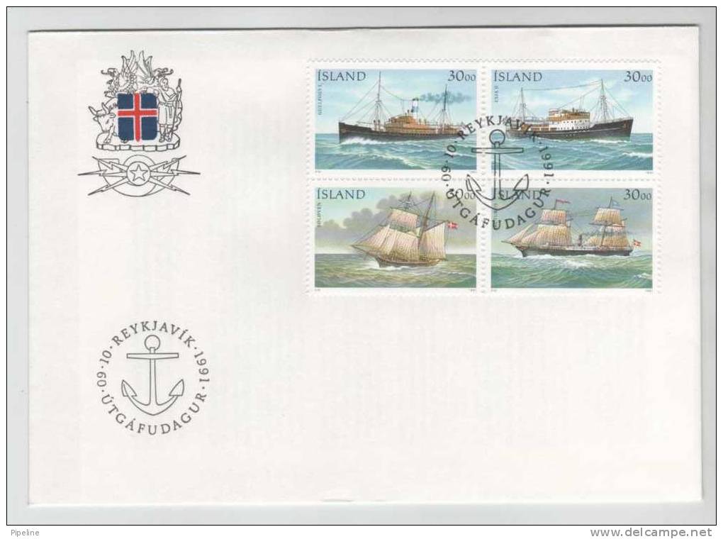 Iceland FDC 9-10-1991 Complete Set In A Block Of 4 SHIPS - FDC