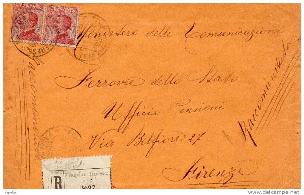 1925  LETTERA RACCOMANDATA   CON ANNULLO TERMINI IMERESE PALERMO - Storia Postale