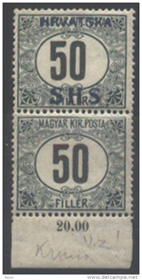 SHS HRVATSKA - JUGOSLAVIA - YUGOSLAVIA - 1918. PORTO  Mi# 34 Z + ONE AUFDRUCK.- MNH ** - RARE - GEPRUF - Impuestos