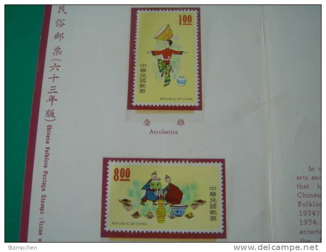 Folder 1974 Chinese Folklore Stamps - Acrobat Magic Sport - Theater