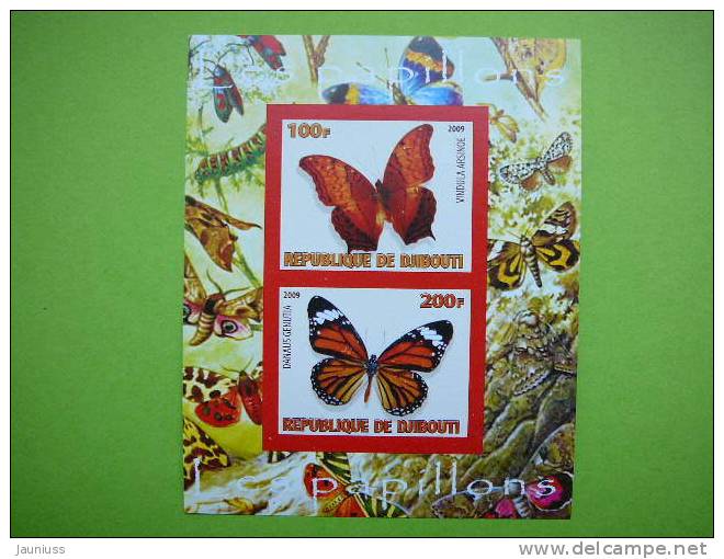 Djibouti 2009 Butterflies Insects S/s Of 2 ** MNH Imperf. - Butterflies