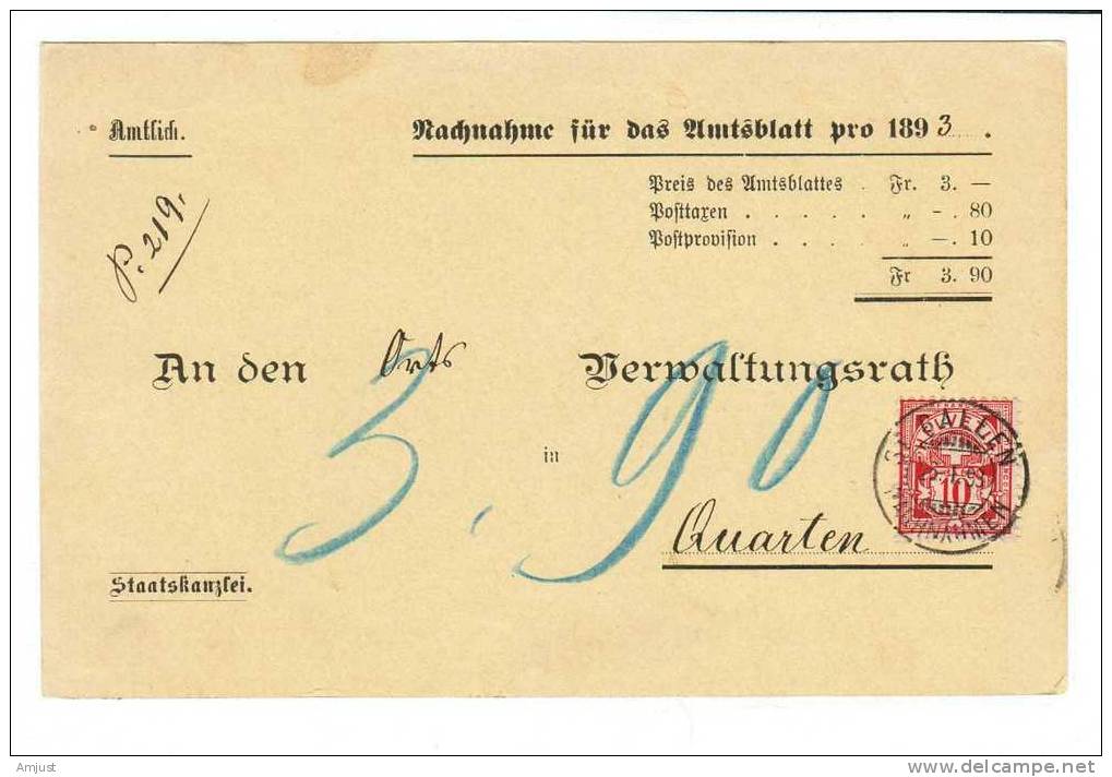 Carte Pour Quarten (St. Gall) Avec Timbre Type Chiffre - Briefe U. Dokumente