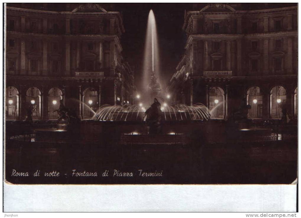 Italie-Carte Postale 1948 Circulee-Rome La Nuit-Fontaine A Marche Termini - Stazione Termini