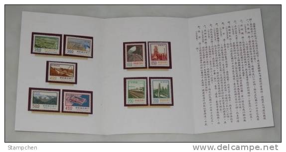 Folder Taiwan 1974 9  Major Construction Stamps Interchange Plane Train Locomotive Ship Petrochemical - Unused Stamps