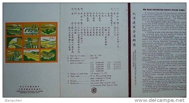 Folder Taiwan 1974 9  Major Construction Stamps Interchange Plane Train Locomotive Ship Petrochemical - Neufs