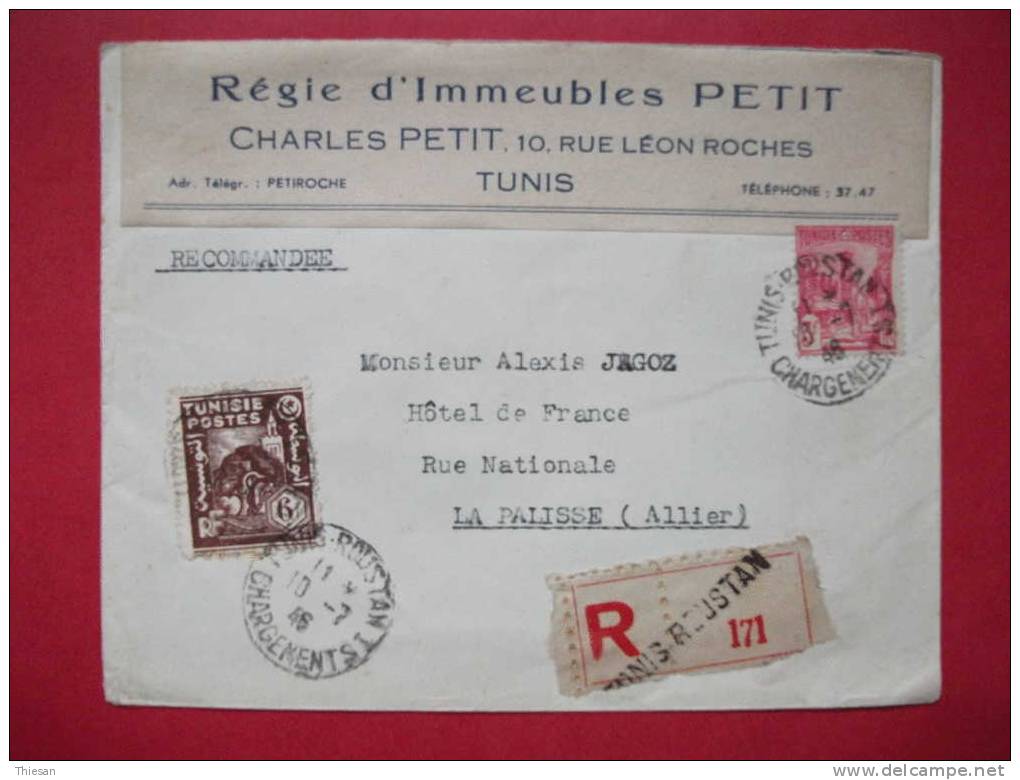 Tunisie TunisiaLettre Recommandée Tunis 10 7 46 Entête Régisseur D'immeubles Cover. - Lettres & Documents