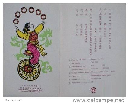 Folder 1975 Chinese Folklore Stamps - Acrobat Top Sport Toy - Theater