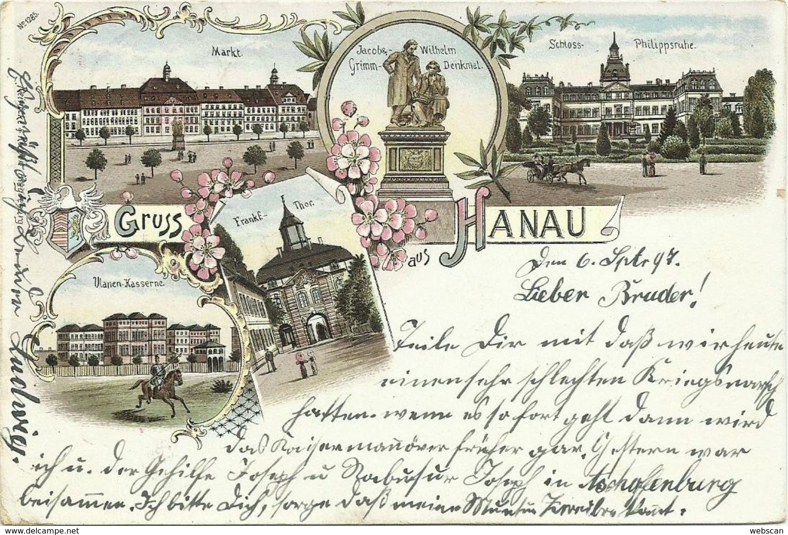 AK Hanau Mehrbild-Farblitho Ulanen-Kaserne 1897 #07 - Hanau