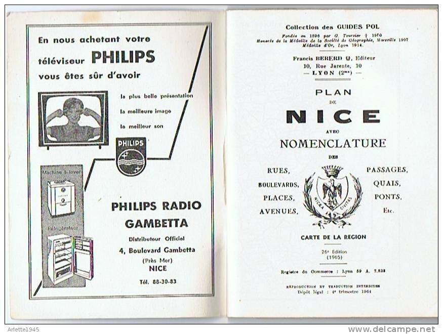 PLAN GUIDE DE   NICE  1965 - Côte D'Azur