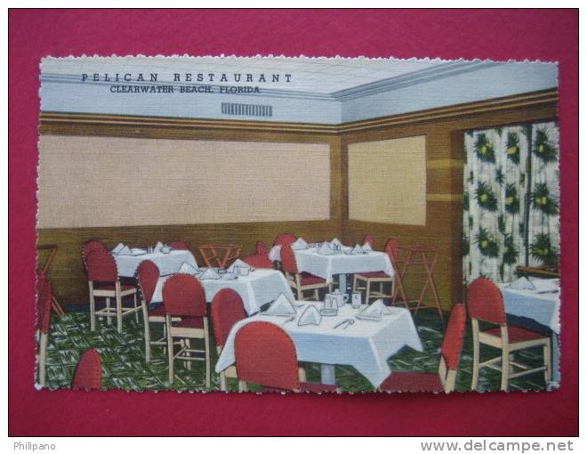 Clearwater Beach  Fl      Interior Pelican Restaurant  1951 Cancel  Linen - Clearwater