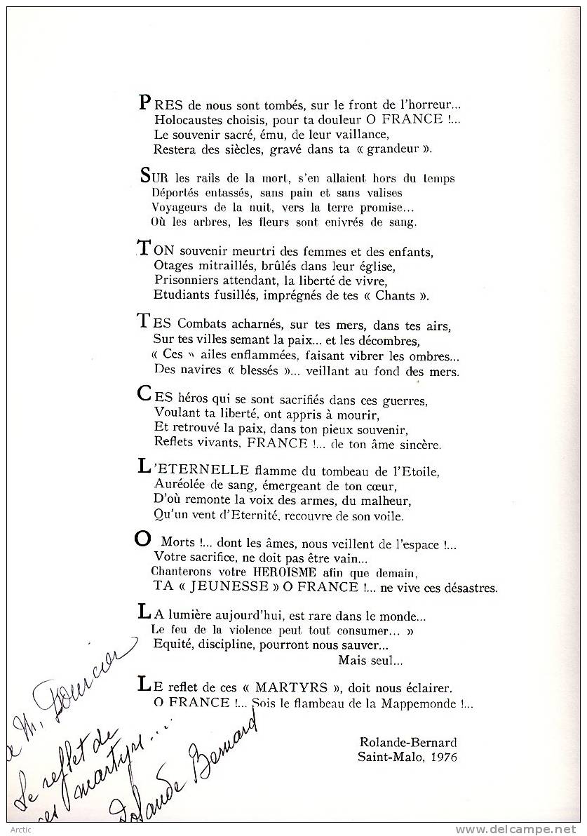 Rolande BERNARD O France Illustration De L'auteur Aux Combattants Des Deux Guerres. A Saint Malo - Autores Franceses