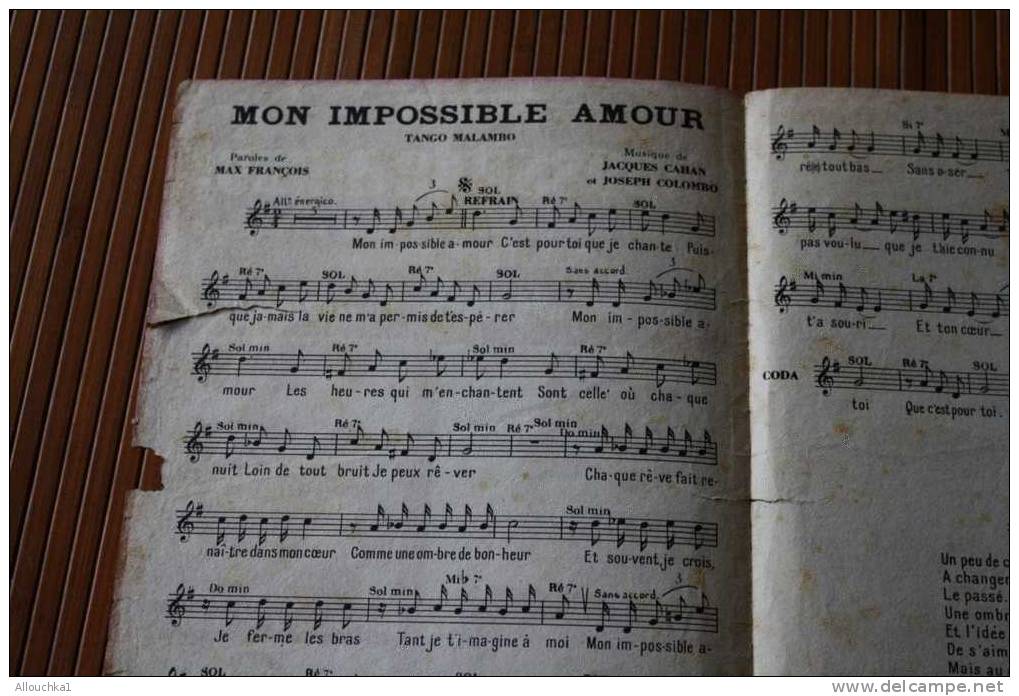 MON IMPOSSIBLE AMOUR  TANGO DE MARIE JOSé GRANADOS  DISK COLOMBIA  ED METROPOLITA => MUSIQUE PARTITION MUSICALE ANCIENNE - Song Books