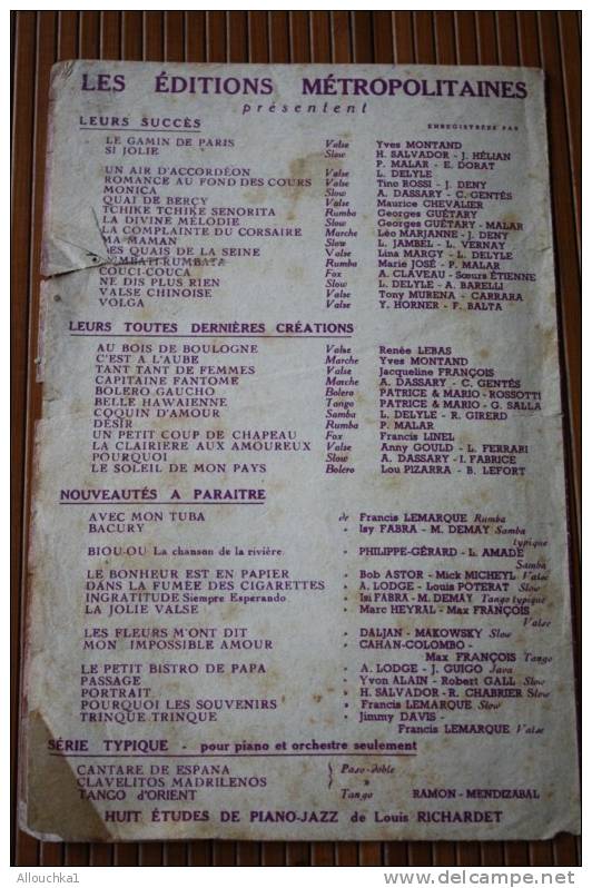 MON IMPOSSIBLE AMOUR  TANGO DE MARIE JOSé GRANADOS  DISK COLOMBIA  ED METROPOLITA => MUSIQUE PARTITION MUSICALE ANCIENNE - Song Books