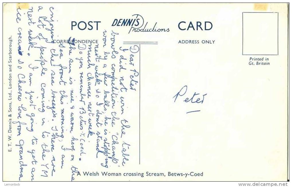 Britain United Kingdom - A Welsh Woman Crossing Stream, Betws-y-Coed - Old Postcard [P1728] - Caernarvonshire