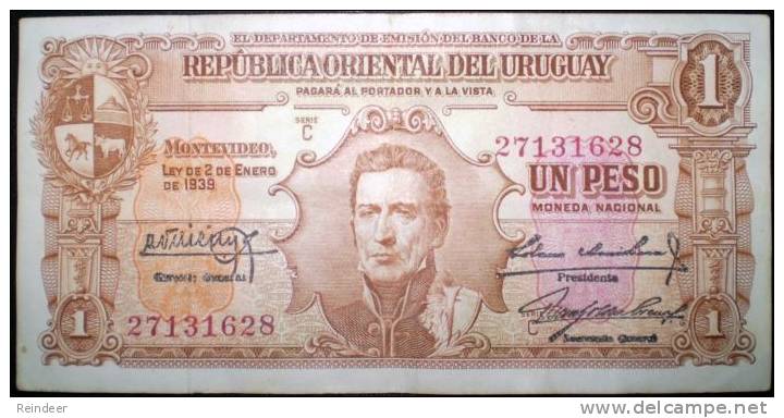 ® URUGUAY: 1 Peso (1939) Aunc - Uruguay
