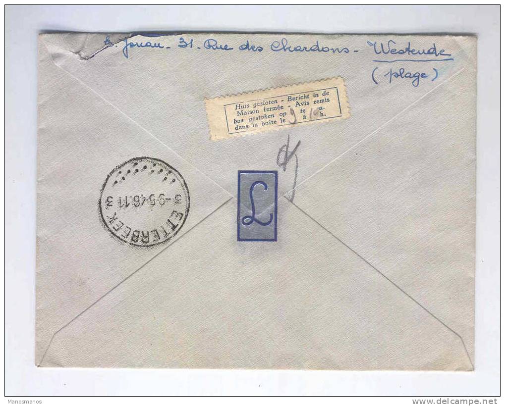 524/16 - Lettre RECOMMANDEE TP Sceau Etat Et  Divers TP Service WESTENDE 1946 Vers ETTERBEEK - BXL - Storia Postale