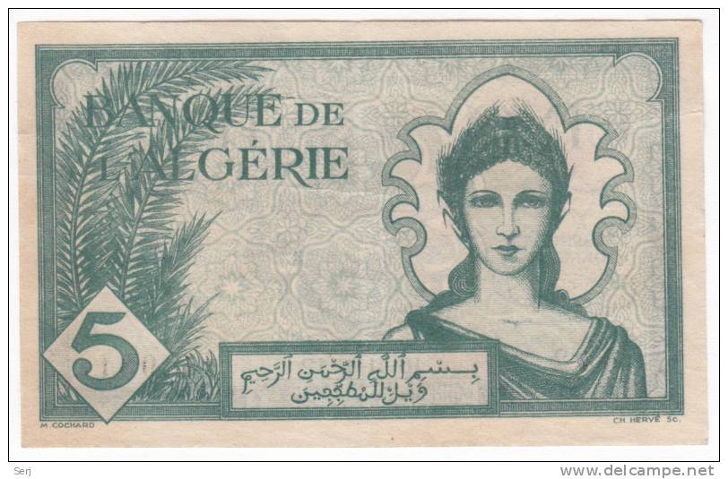ALGERIA  5 Francs 1942  P 91 - Algérie