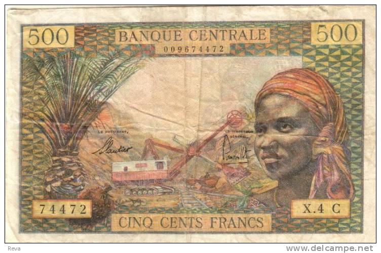 L'AFRIQUE EQUATORIALE 500 FRANCS GREEN WOMAN FRONT ANIMAL MAN BACK LETTER "C" ND(1963) P4c VF CV$100 US READ DESCRIPTION - Otros – Africa