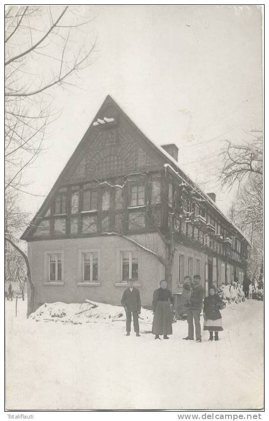 Neusalza Spremberg Einzelhaus Schnee Familie Fachwerk Haus Fotokarte H Gramsch Dresden Böhmische Straße 37 - Neusalza-Spremberg