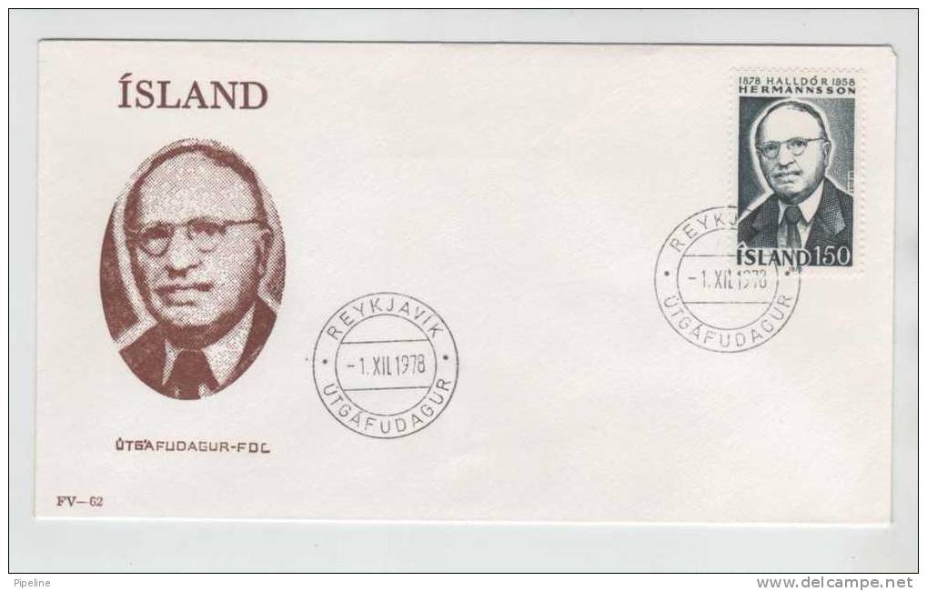 Iceland FDC 1-12-1978 Halldor Hermannsson With Cachet - FDC