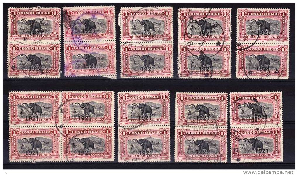 CONGO BELGE - OLD LOT VOB/COB # 91  MULTIPLE & CANCELS - Used Stamps