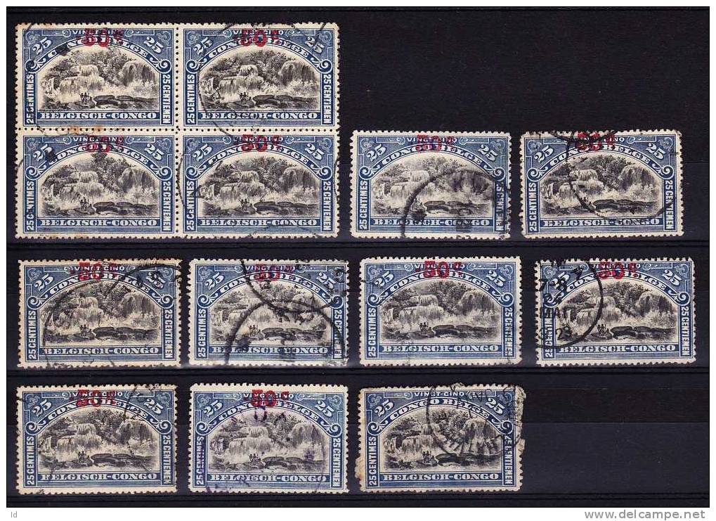 CONGO BELGE - OLD LOT VOB/COB # 99  MULTIPLE & CANCELS - Used Stamps