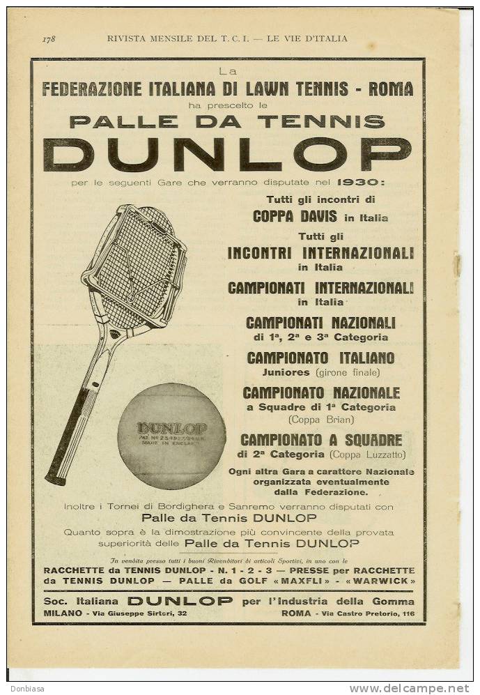 Dunlop Palle Da Tennis (Tornei Sanremo E Bordighera): Pubblicità 1930. Retro: Moroni Calzature - Cioccolato Suchard (2) - Publicités
