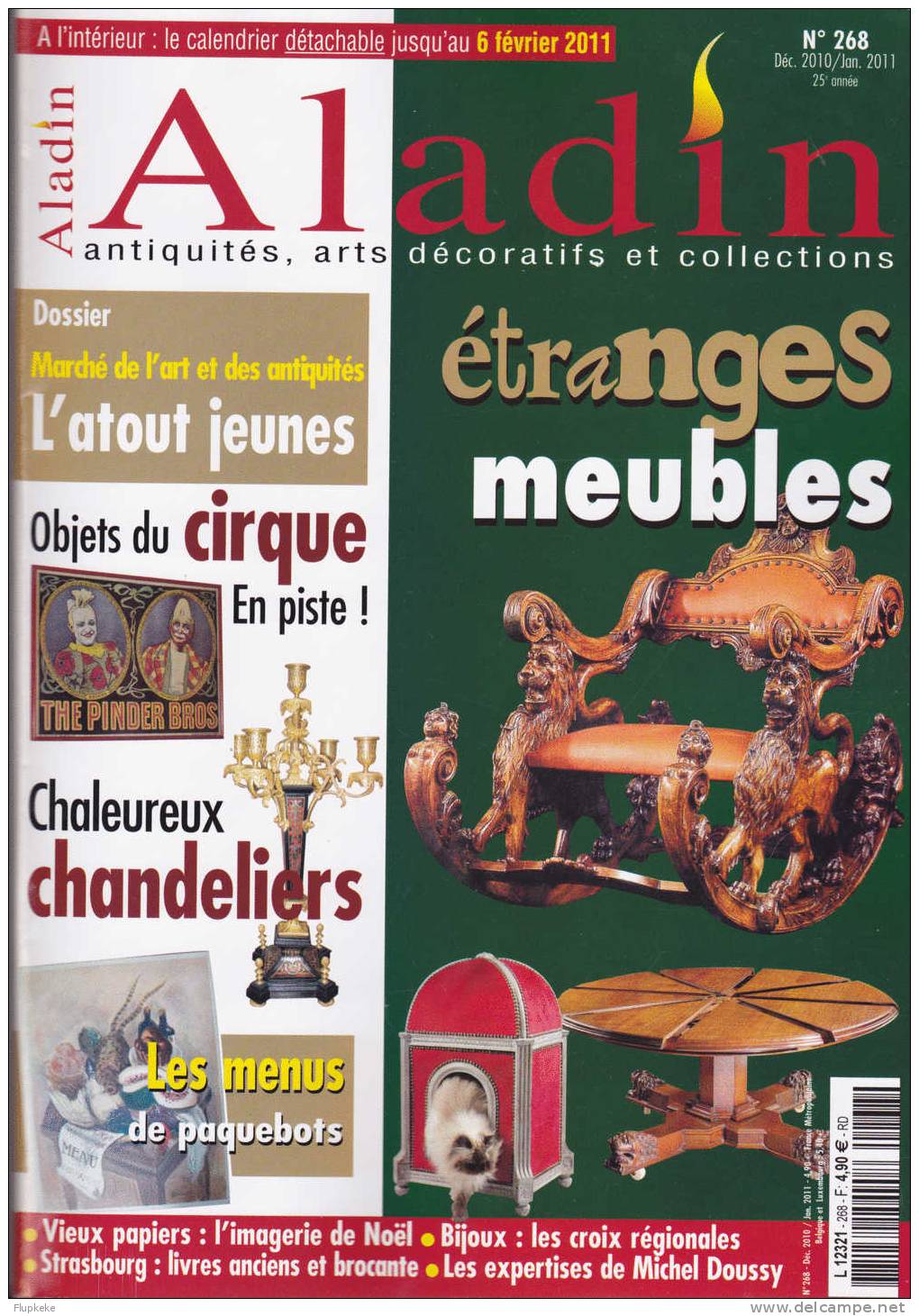 Aladin 268 Décembre 2010-janvier 2011 Objets De Cirque Chandeliers Meubles Étranges Les Menus De Paquebots - Brocantes & Collections