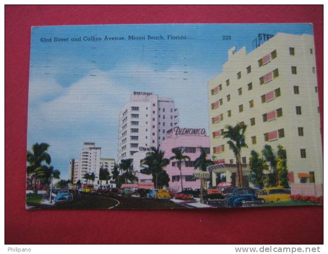 Miami Beach Fl    63 Rd &  Collins Avenue  Linen 1952 Cancel - Miami Beach