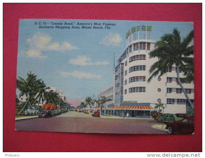 Miami Beach Fl     Lincoln Road   1948 Cancel  Linen - Miami Beach