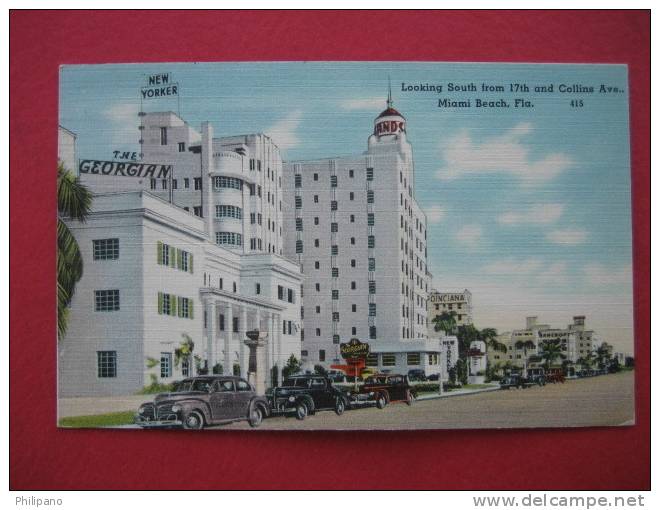 Miami Beach Fl     Looking South From 17 Th Collins  Linen   1951 Cancel - Miami Beach