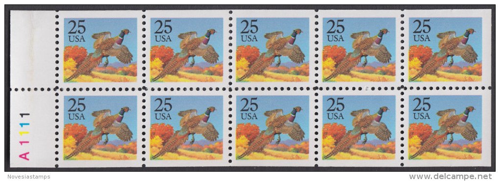 !a! USA Sc# 2283a MNH BOOKLET-PANE(10) W/ Left Margins & Plate-no. (A1111) - Pheasant - 1981-...