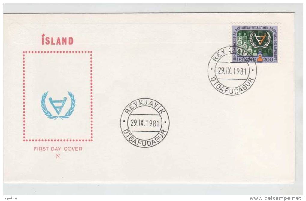 Iceland FDC 29-9-1981 UN International Disable Year With Cachet - FDC