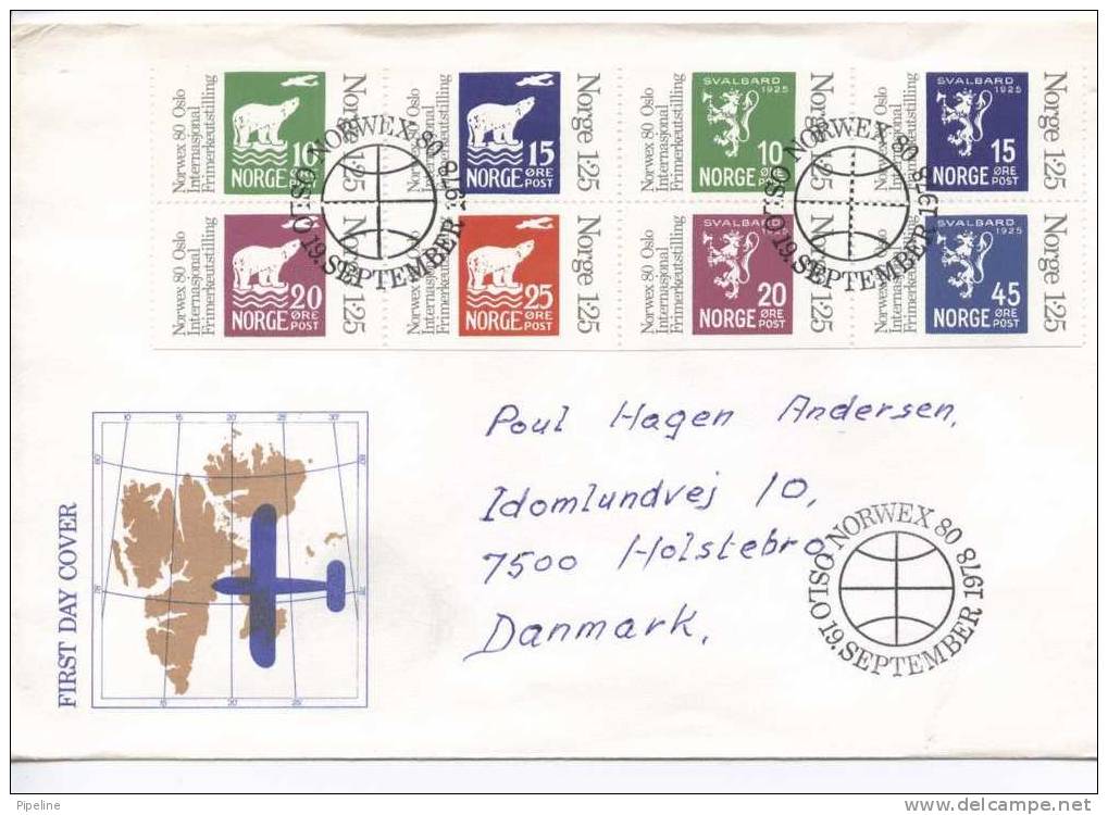 Norway FDC 19-9-1978 Norwex 80 From Booklet Complete Set Of 8 Sent To Denmark - FDC