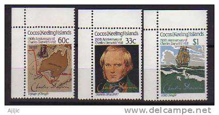 Visite De Charles Darwin Aux Iles Cocos (Ocean Indien) En 1836. Yv.# 142/7. Cote 7.00 €. 3 T-p Neufs ** - Isole Cocos (Keeling)