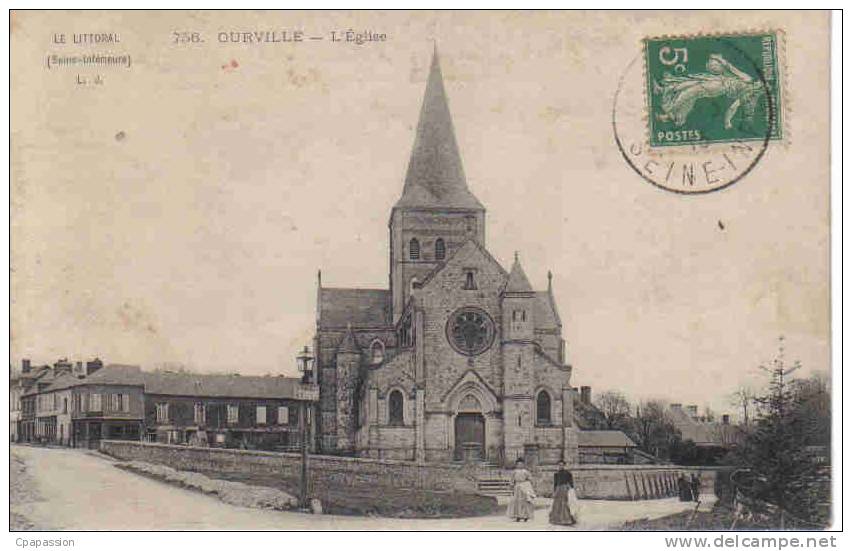 OURVILLE 76 - L´Eglise -cpa Animée - Le Littoral N° 756- écrite 1913-PAYPAL SANS FRAIS - Ourville En Caux