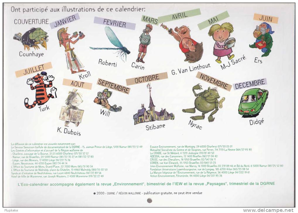 Éco - Calendrier BD L´An 2000 De La Direction Générale Des Ressources Naturelles Et De L´Environnement - Agendas & Calendriers