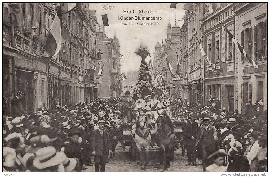 2650# ESCH SUR ALZETTE Kinder Blumencorso Am 15 August 1910 Postée à AUDUN LE TICHE MOSELLE LUXEMBOURG - Esch-Alzette