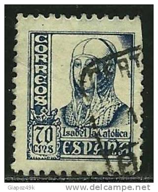 SPAGNA - 1937 / 39 - ISABELLA La Cattolica - N. 588 Usato - Cat. 0,15 €  - Lotto 725 - Usati