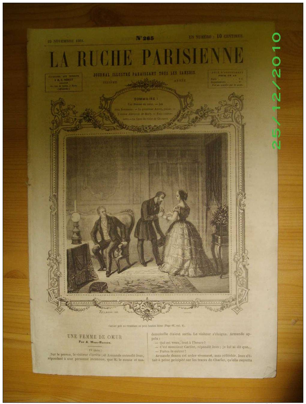 LA RUCHE PARISIENNE N°265 Du 23/11/1861 Ancien Abreuvoir De Marly - Casanova - Poésie "la 15e Année" - 1850 - 1899