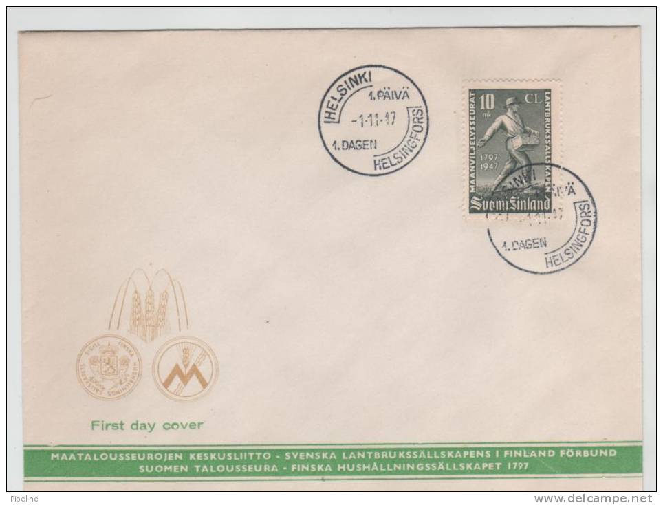 Finland FDC 1-11-1947 Farm Agricultural Society With Cachet - FDC
