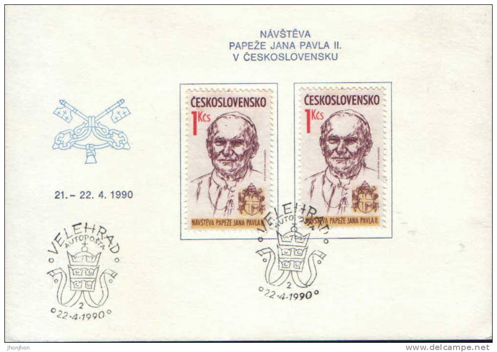 Tchecoslovaquie-FDC(carton) 1990-Visiter Le Pape Jean Paul II - FDC