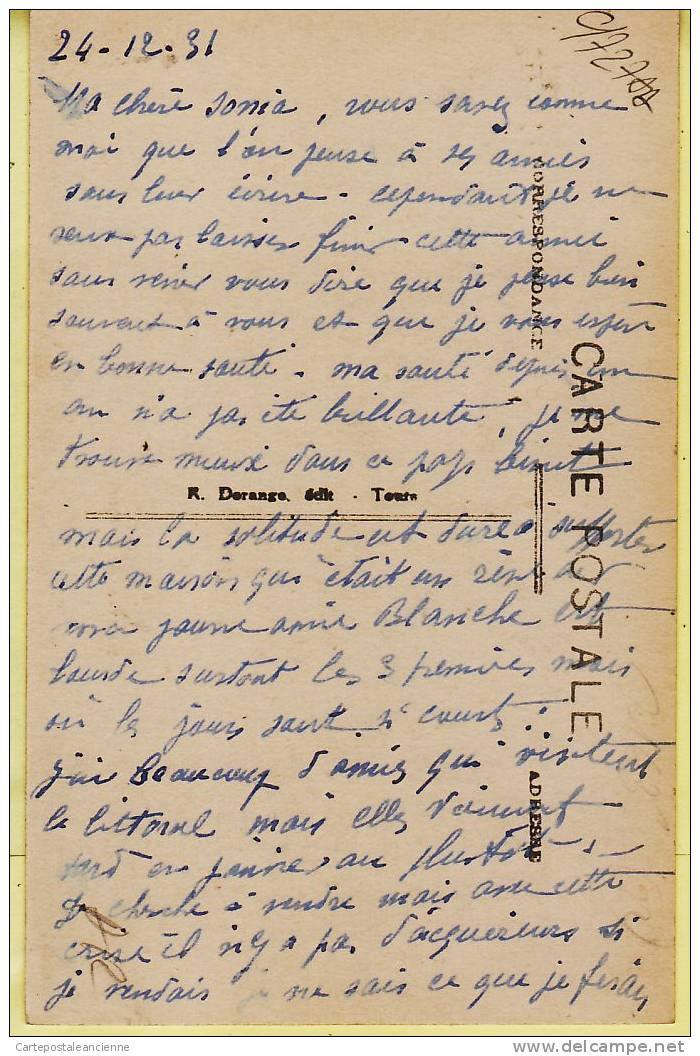 Peu Commun Villa MARY ALBERT R.D Côté Nord Lisez ! à VENDRE... Pas Acquereur Crise 24.12.1931 ¤ DORANGE Tours - Autres & Non Classés