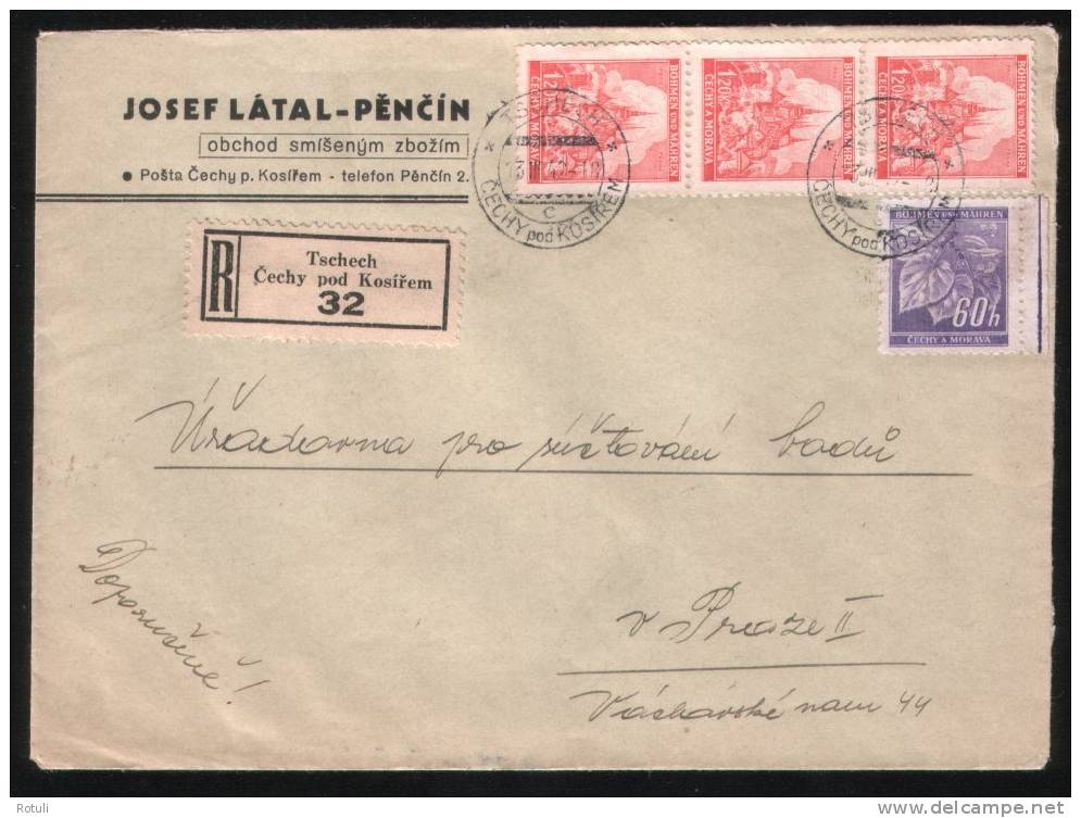 Böhmen & Mähren - Bohemia & Morava - 1942 Registered Cover Tschech (Cechy Pod Kosirem) To Prague - Covers & Documents