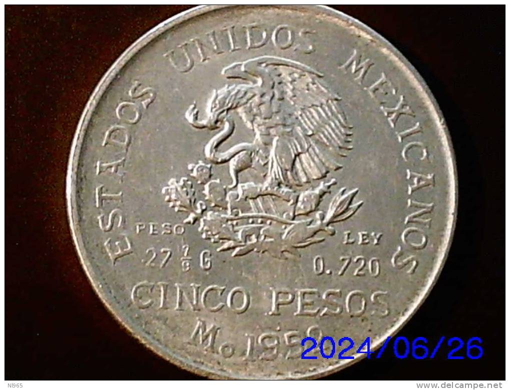 ESTADOS UNIDOS MEXICANOS   - 5 PESOS - ANNO 1952 -    ARGENTO  ( SILVER ) - Mexiko