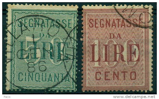 1884  SEGNATASSE CIFRE IN BIANCO SU FONDO DECORATO  2 VALORI USATI PERFETTI - Taxe