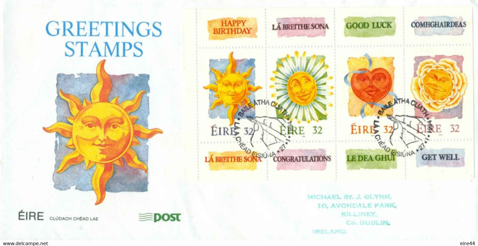 Ireland 1994 FDC Greetings Minisheet Flower And Sun - FDC